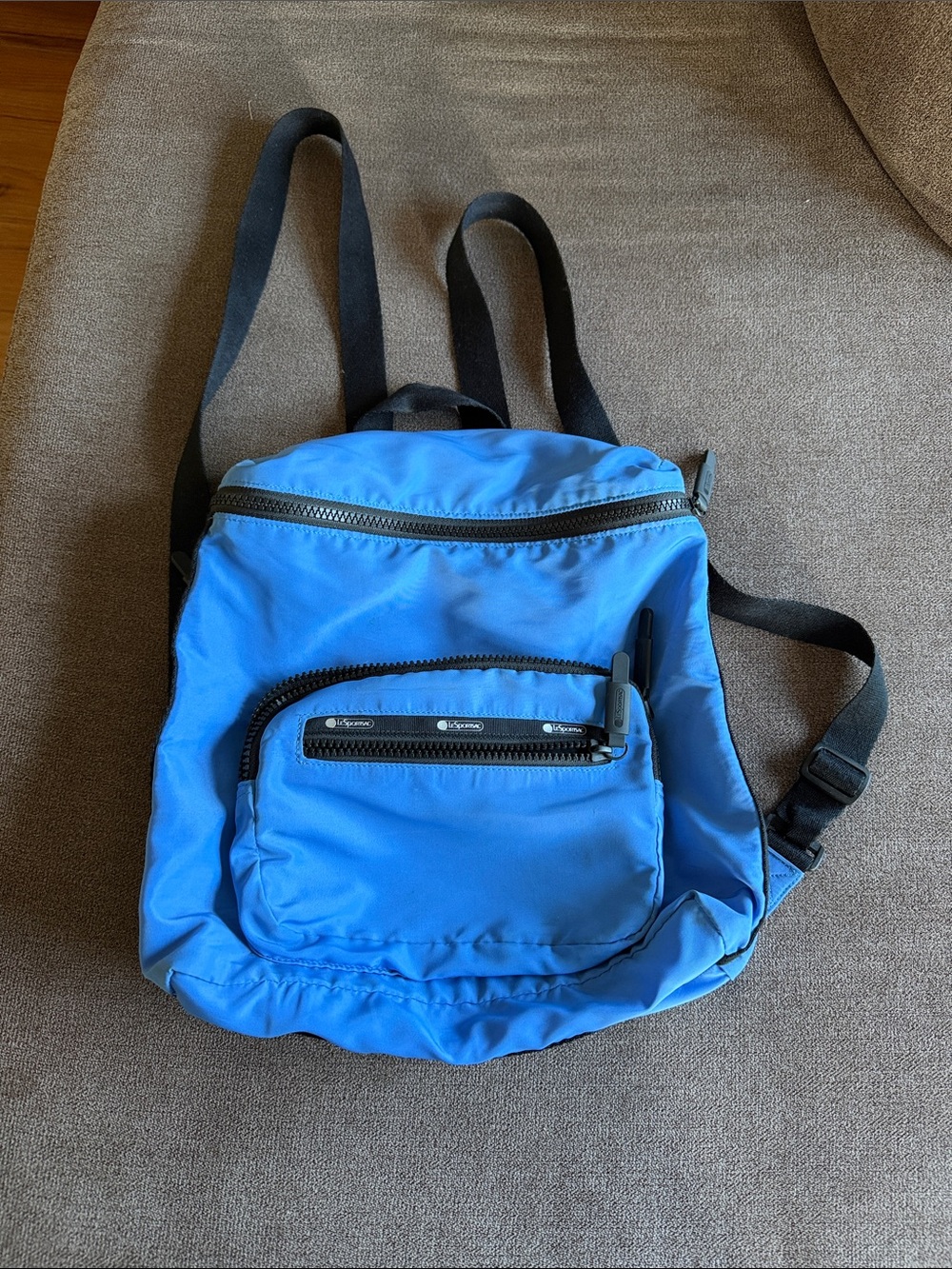 Bright Blue Nylon Mini Backpack with Front Zip Pocket Lesport Sac